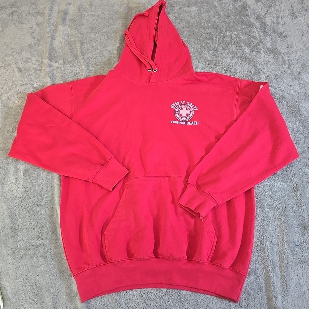 Sunsations Sweatshirt Mens Large Red Virginia Beach Life Guard Hoodie Casual